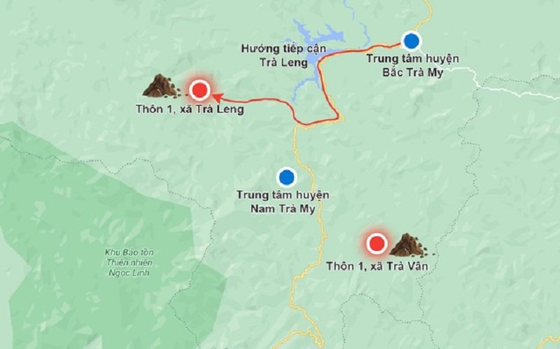 Mô phỏng địa lý 2 vụ sạt lở đất ở Quảng Nam. (Ảnh: Dân trí).
