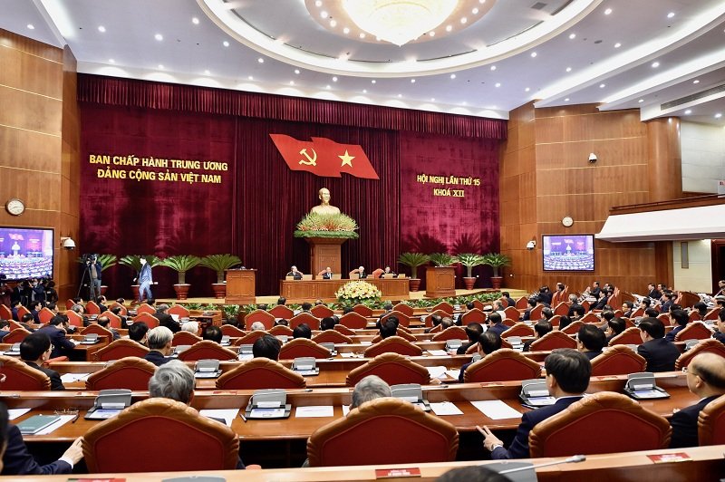 Hội nghị Trung ương 15 (khóa XII) khai mạc sáng 16/1. (Ảnh: VGP/Nhật Bắc).