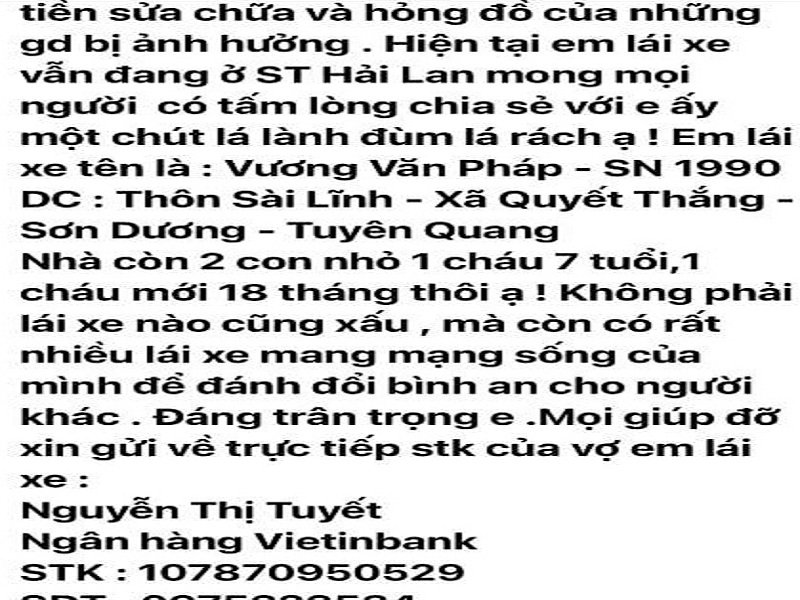 Nhiều người đăng tải các tài khoản kêu gọi nhận tiền ủng hộ tài xế nhưng anh cho biết đây đều là những người giả mạo và anh xin dừng nhận hỗ trợ.