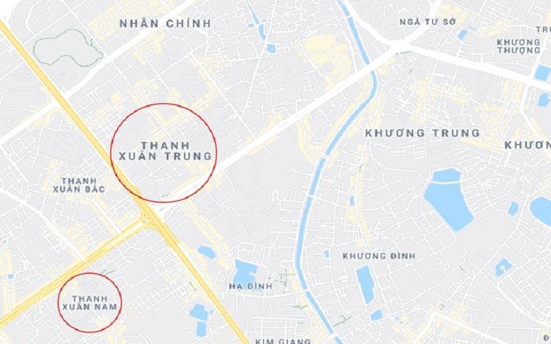 Vị trí 2 ổ dịch Thanh Xuân Trung và Thanh Xuân Nam. (Ảnh: Google Map).