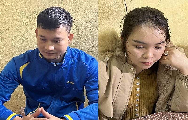 Vợ chồng chủ shop quần áo Mai Hường tại cơ quan điều tra sau vụ việc đánh đập, tống tiền nữ sinh (Thanh Hóa) là Cao Thị Mai Hường và Trịnh Đình Anh. (Ảnh: Công an Thanh Hóa).