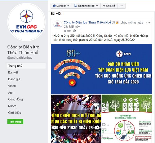 Chia sẻ thông tin về sự kiện Giờ Trái Đất năm 2020 trên mạng xã hội Facebook.