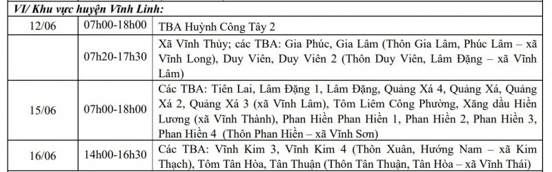 Khu vực huyện Vĩnh Linh.