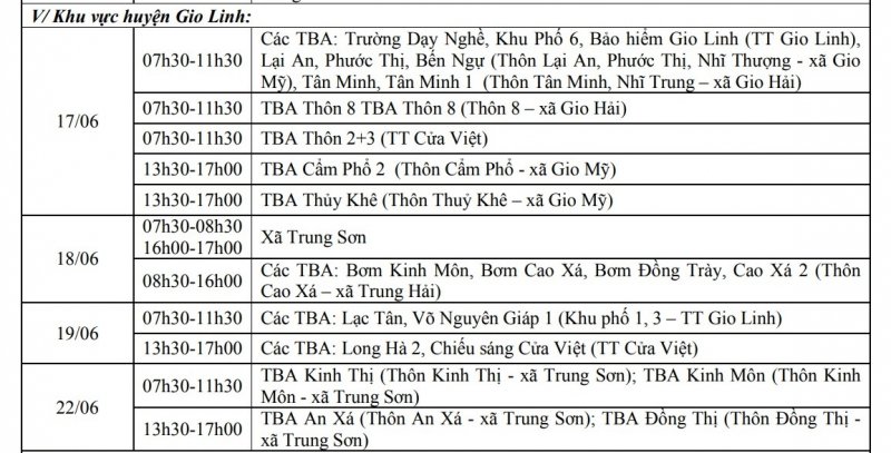 Khu vực huyện Gio Linh.