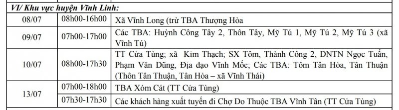 Khu vực huyện Vĩnh Linh
