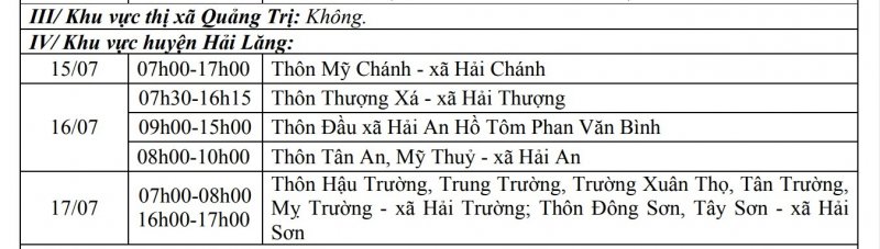 Khu vực thị xã Quảng Trị, huyện Hải Lăng.