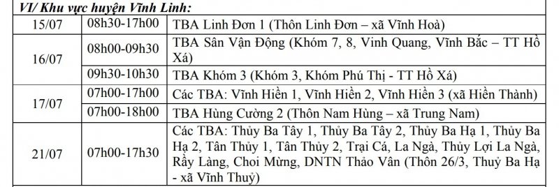 Khu vực huyện Vĩnh Linh.