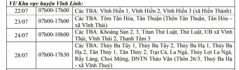 Khu vực huyện Vĩnh Linh.