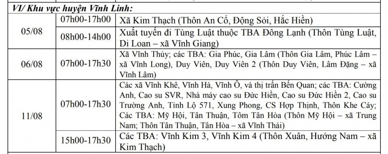 Khu vực huyện Vĩnh Linh.