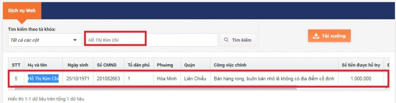Tìm kiếm theo Họ và tên.
