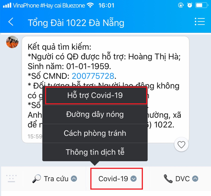 Cách tra cứu qua Zalo Tổng đài 1022.