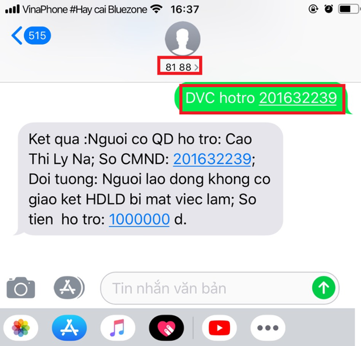 (Trường hợp tra cứu thông tin bằng số CMND, hệ thống chỉ hiển thị những cá nhân thuộc nhóm đối tượng có Số CMND là nhóm đối tượng Người lao động, Hộ kinh doanh).