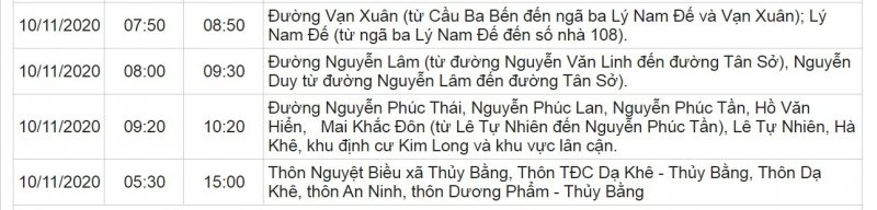 Khu vực TP Huế.