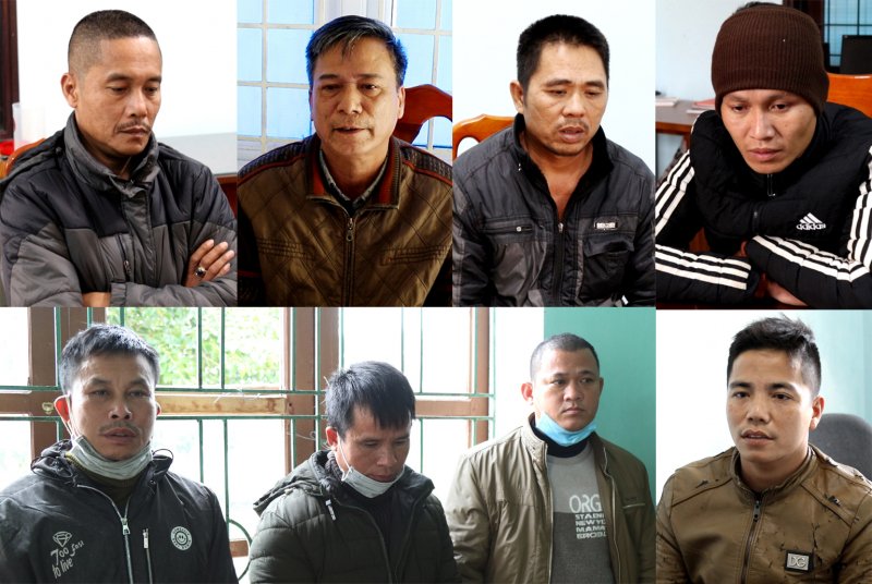 Nguyễn Qúi Sơn (Trên cùng bên trái) cùng các đối tượng trong vụ án phá rừng quy mô lớn.