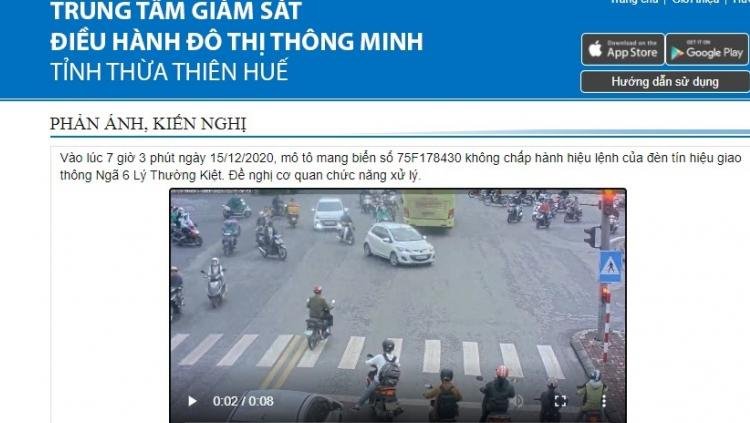Phản ánh gửi đến Trung tâm Giám sát, điều hành đô thị thông minh tỉnh Thừa Thiên Huế.