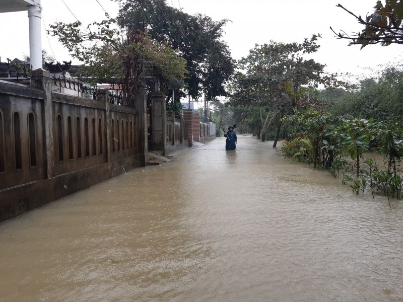 Mưa lớn nhiều ngày gây ngập vùng thấp trũng ở hạ lưu con sông Bồ. Ảnh: Tuấn Hiệp.