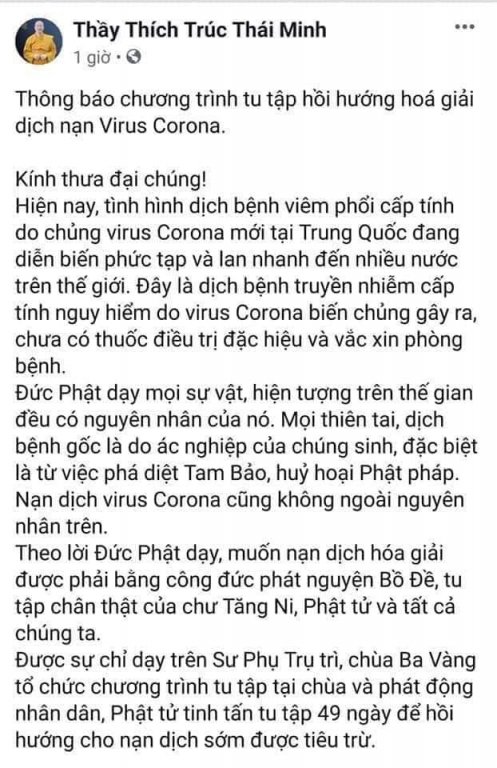 Đoạn chia sẻ của thầy Minh trên fanpage cá nhân. Ảnh chụp màn hình.