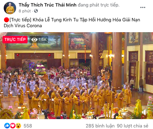 Buổi hóa giải được livestream với hàng ngàn lượt xem trực tuyến. Ảnh chụp màn hình.