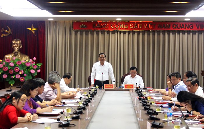  Chủ tịch Trung ương Hội người cao tuổi Việt Nam Nguyễn Thanh Bình phát biểu tại buổi làm việc