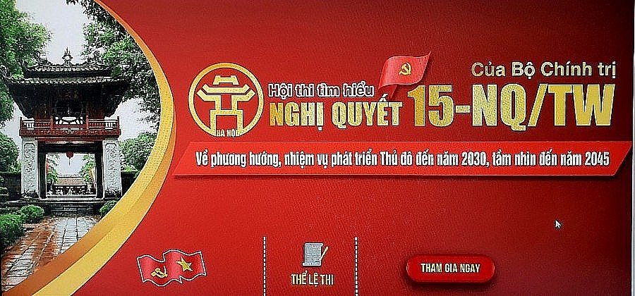  Các đồng chí lãnh đạo thành phố Hà Nội chứng kiến các thí sinh thi tại lễ phát động Hội thi tìm hiểu Nghị quyết 15-NQ/TW