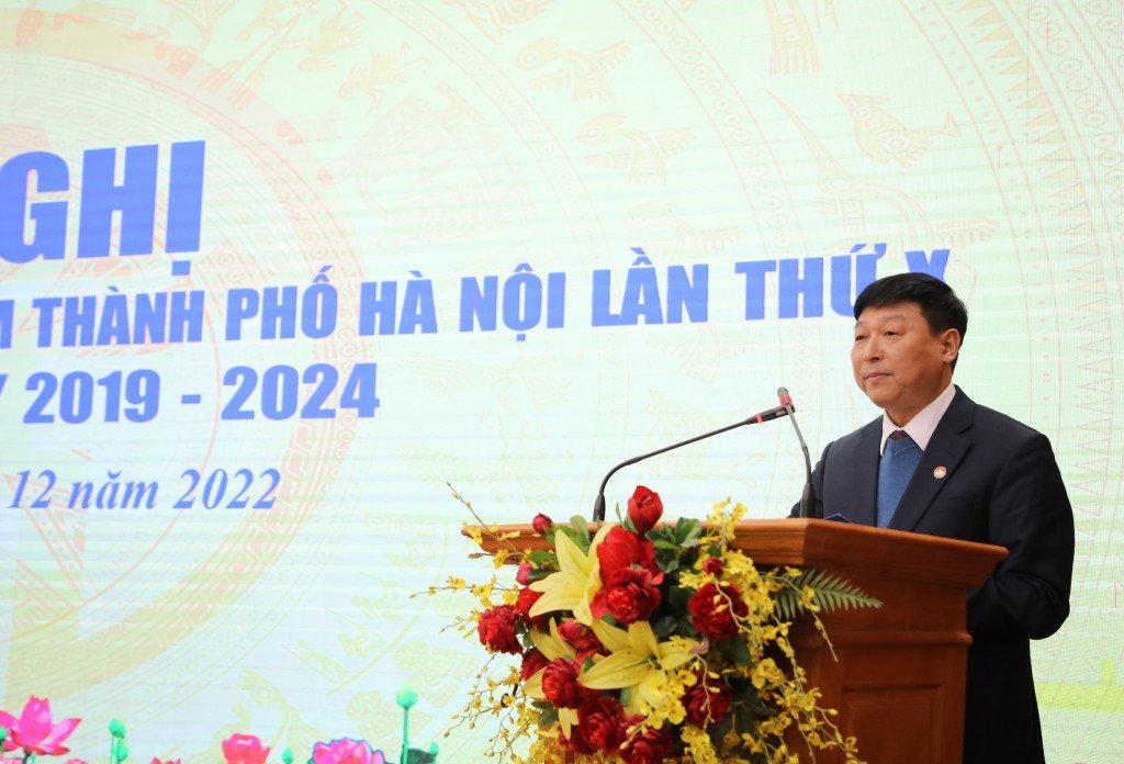  Phó Chủ tịch Ủy ban MTTQ Việt Nam TP Hà Nội Phạm Anh Tuấn phát biểu tại hội nghị