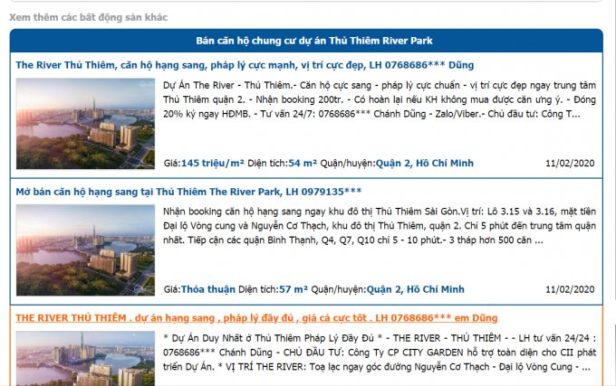 Rầm rộ thông tin rao bán căn hộ tại Dự án Thủ Thiêm River Park.