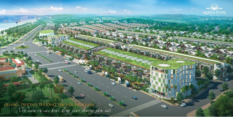 Đồ họa dự án Khu trung tâm thương mại dịch vụ và khu dân cư Tân Việt Phát có tên thương mại là Queen Pearl Mũi Né.