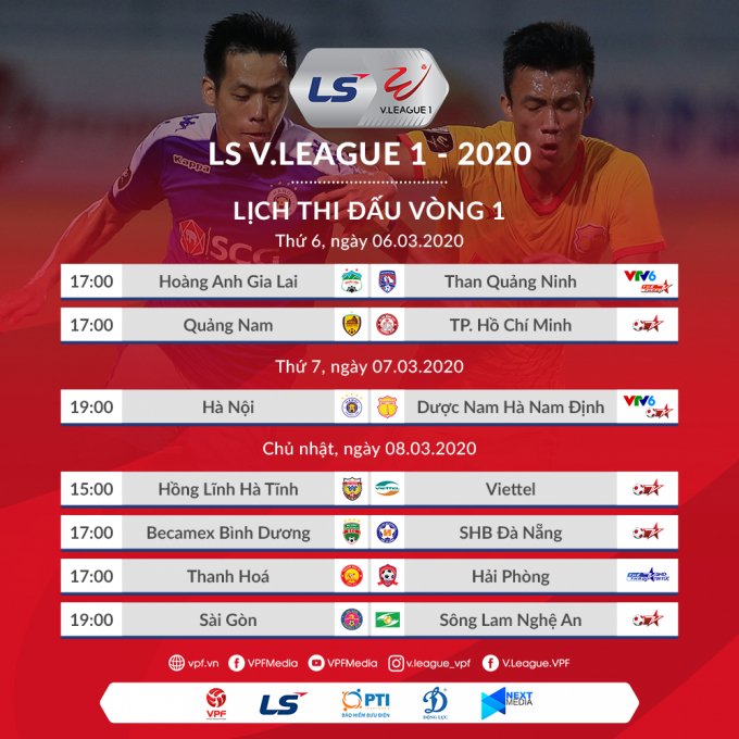 Lịch thi đấu vòng 1 V.League 2020