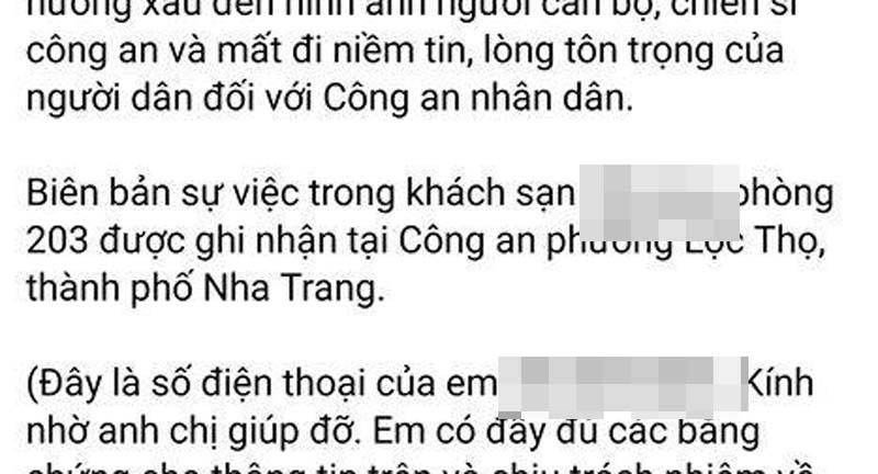 Nội dung đăng trên Facrbook tố cáo Thượng úy NCA.