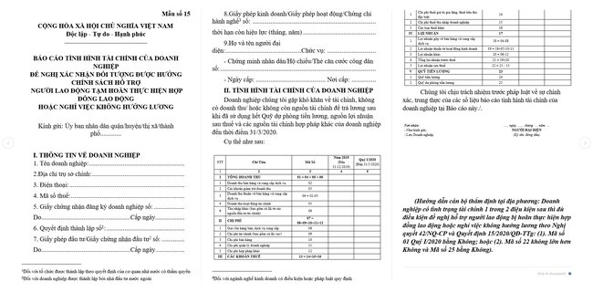 Báo cáo tài chính doanh nghiệp gửi UBND quận/huyện/thị xã/thành phố - tải file mẫu trên Cổng Dịch vụ công Quốc gia.