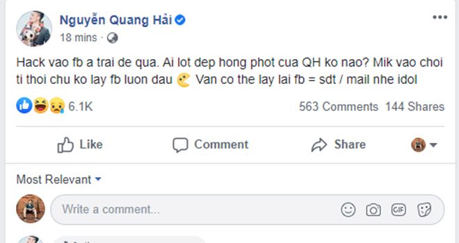 quang Hai hack facebook