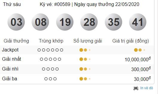Kết quả xổ số Vietlott 6/45 thứ 6 ngày 22/5/2020