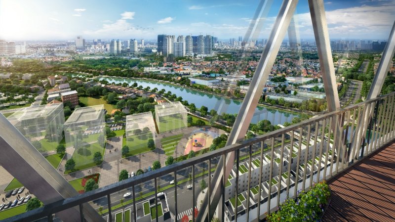 Không gian ngắm cảnh lý tưởng từ cầu kính tại tầng 33 cùng tầm view của những căn hộ 4 ngủ
