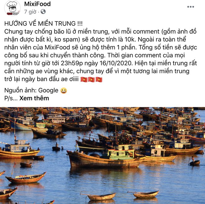 Event của MixiFood kêu gọi ủng hộ đồng bào miền Trung