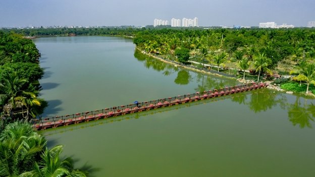 Cầu phao hồ Thiên Nga.