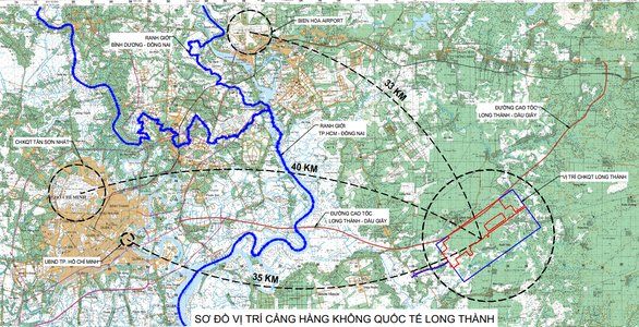 Tương quan vị trí sân bay Long Thành với TP.HCM - Nguồn: ACV