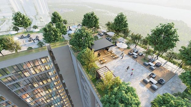 Một không xanh ngập tràn sắc xanh, bao quanh bởi Hồ Tây và sông Hồng khoáng đạt biến Sunshine Crystal River chẳng khác nào như một khu du lịch nghỉ dưỡng biệt lập