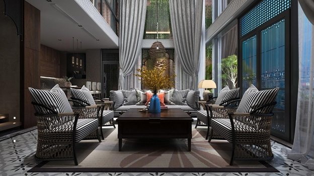 Căn hộ rộng, giao thoa giữa nét đẹp hiện đại và truyền thống đậm chất Á Đông thích hợp cho gia đình nhiều thế hệ cùng chung sống