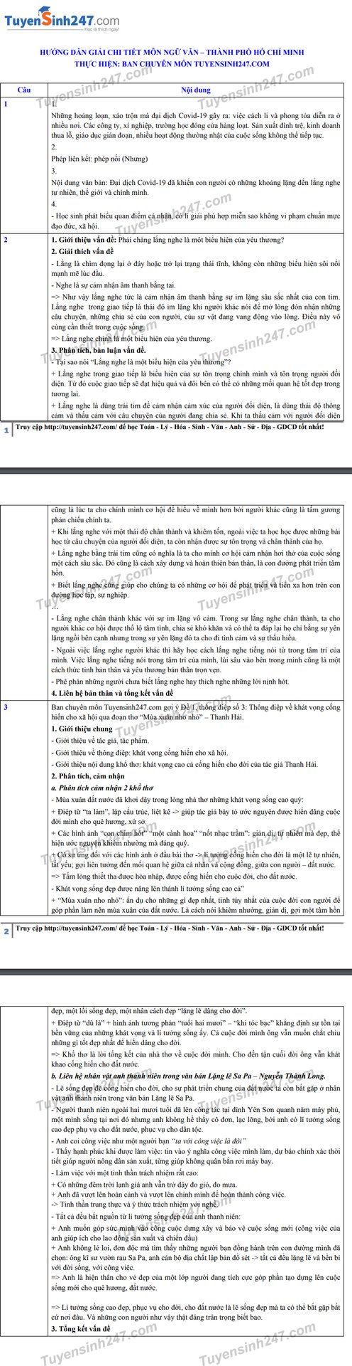 Hướng dẫn giải đề thi theo TTHN