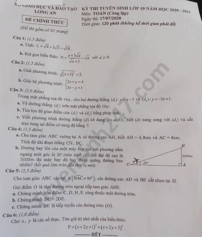 Đề thi môn Văn vào lớp 10 tỉnh Bình Định năm 2020