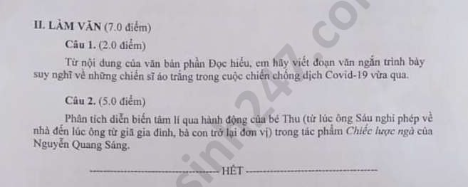 Đề thi vào lớp 10 môn Văn - tỉnh An Giang năm 2020