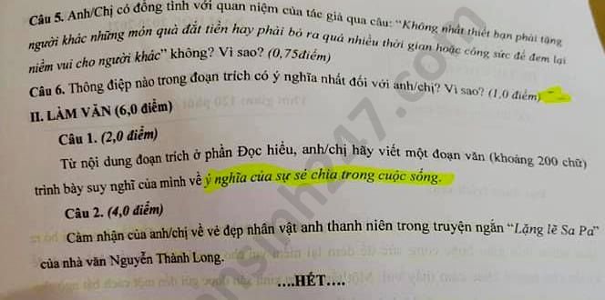 Đề thi vào lớp 10 năm 2020 môn Văn tỉnh Cà Mau