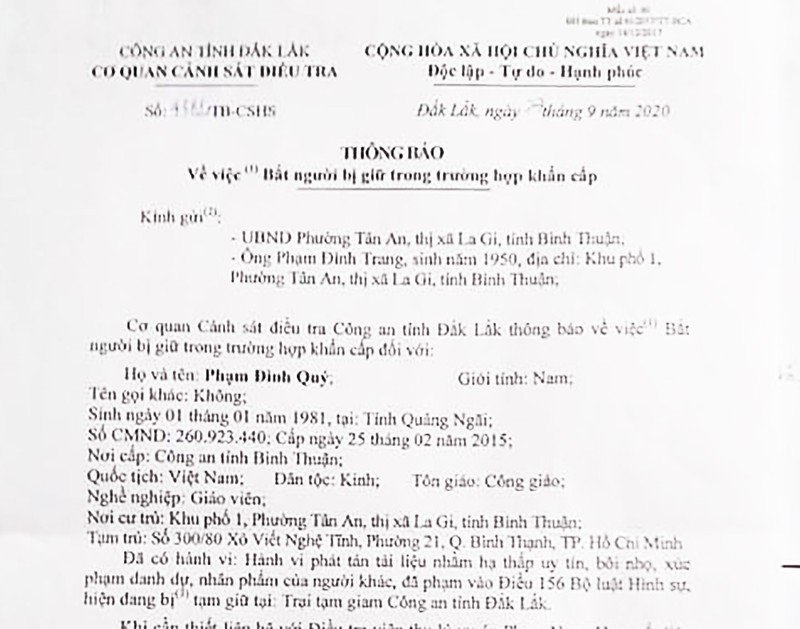 Thông báo của công an Đắk Lắk. Ảnh: N.Đ