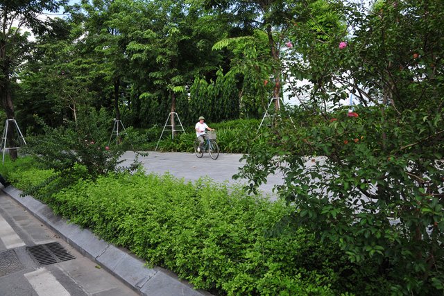  Một không gian xanh đẹp mắt trên con đường mới được mở rộng.