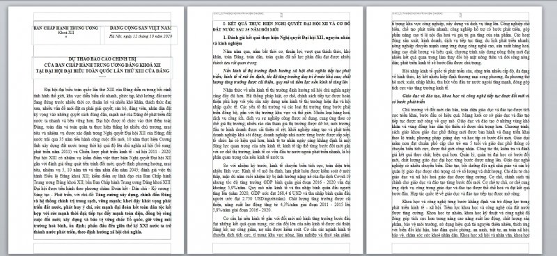 Dự thảo báo cáo chính trị của Ban Chấp hành Trung ương (ảnh chụp văn bản dự bảo).
