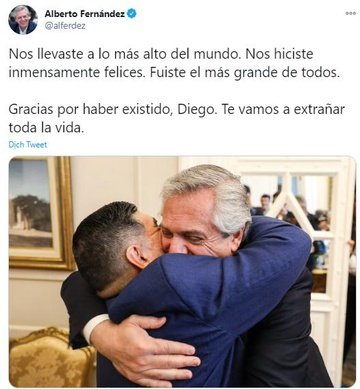 Tổng thống Argentina tri ân Maradona trên trang cá nhân. Ảnh: Chụp màn hình.