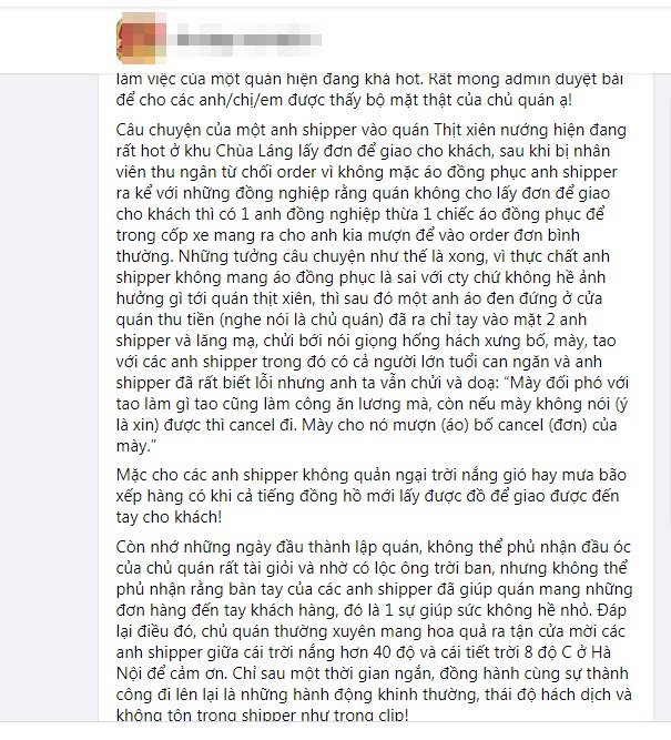 Dưới đây là nguyên văn thông tin lan truyền về vụ việc gây xôn xao trên mạng xã hội: