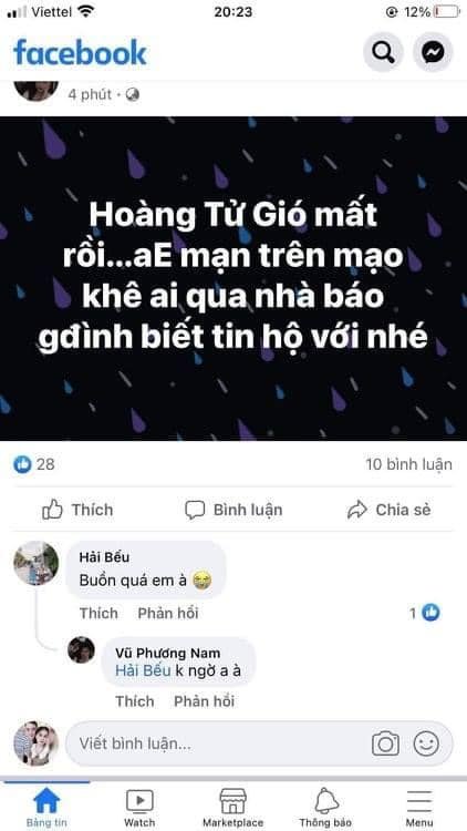 Thông tin “hoàng tử gió” qua đời khiến cư dân mạng xôn xao