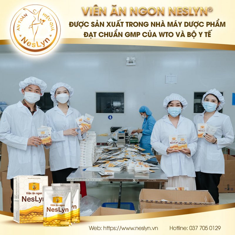 Thực phẩm bảo vệ sức khỏe viên ăn ngon Neslyn được sản xuất tại nhà máy đạt chuẩn GMP.