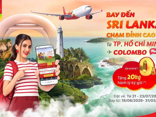 Cùng Vietjet khám phá Sri Lanka, tận hưởng giá vé chỉ từ 0 đồng cùng 20kg hành lý miễn phí